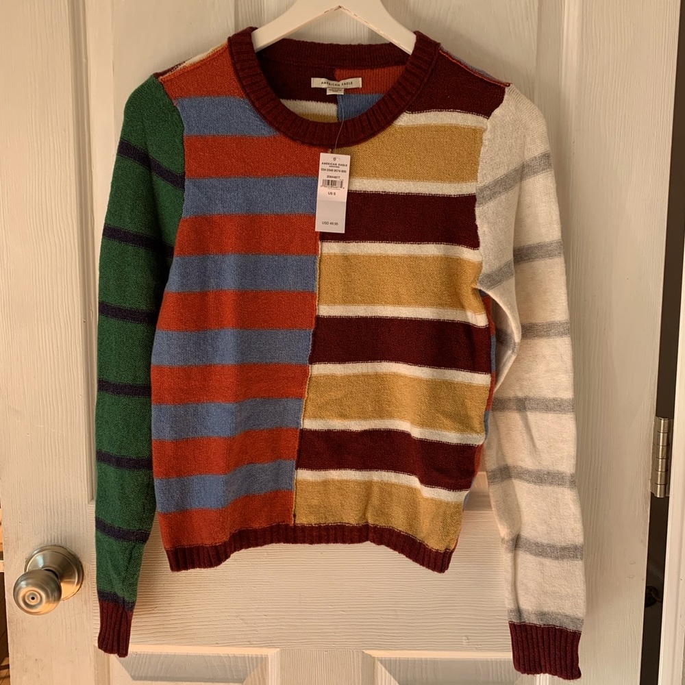 Boxy Crop sweater funky stripe American Eagle Outfitters cropped top S
